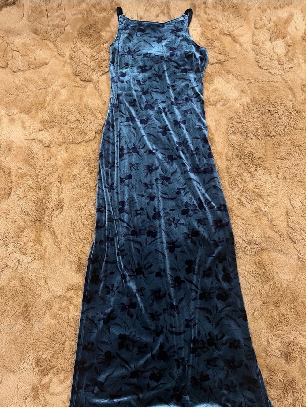 Vtg 90s Blue Velvet Burnout Maxi Dress Dark Romantic Whimsigoth Vamp Goth Fairy